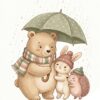 Bear Bunny Hedgehog Rainy Day Nursery Print